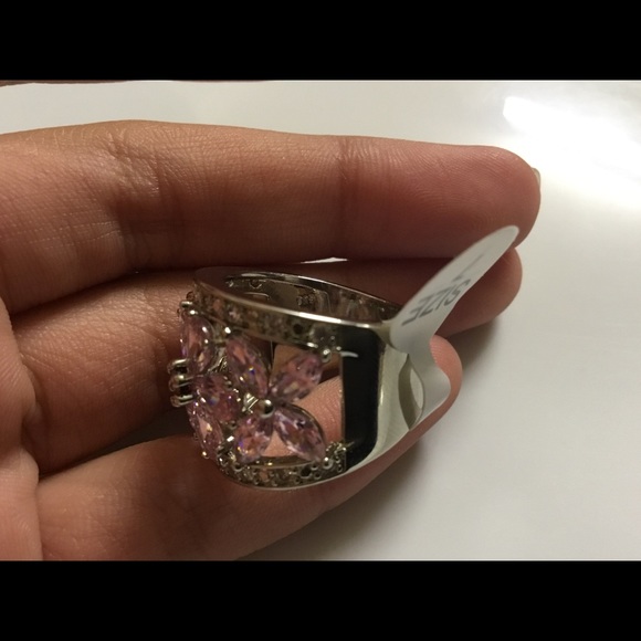 925 Sterling silver Stamped Pink &White Topaz Ring - Picture 6 of 8